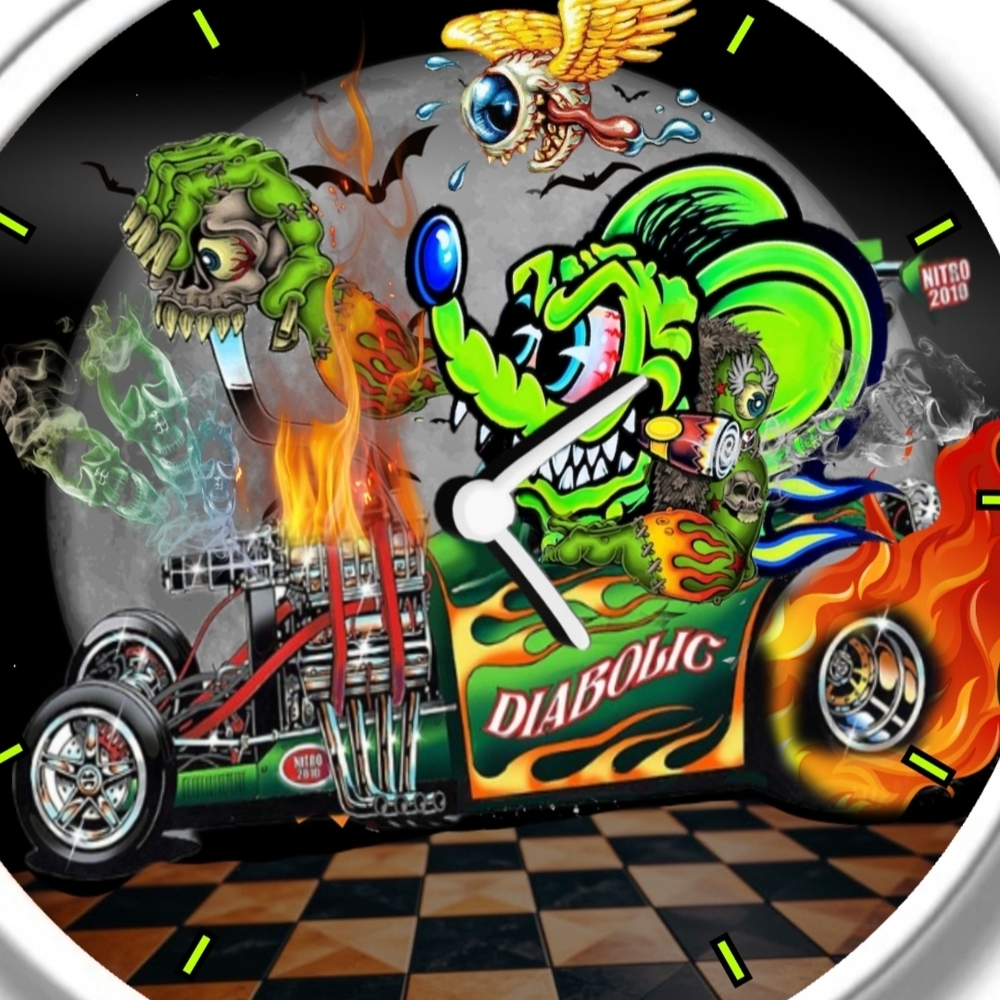 Diabolic Hot Rod Rat Fink Halloween Wall Clock
